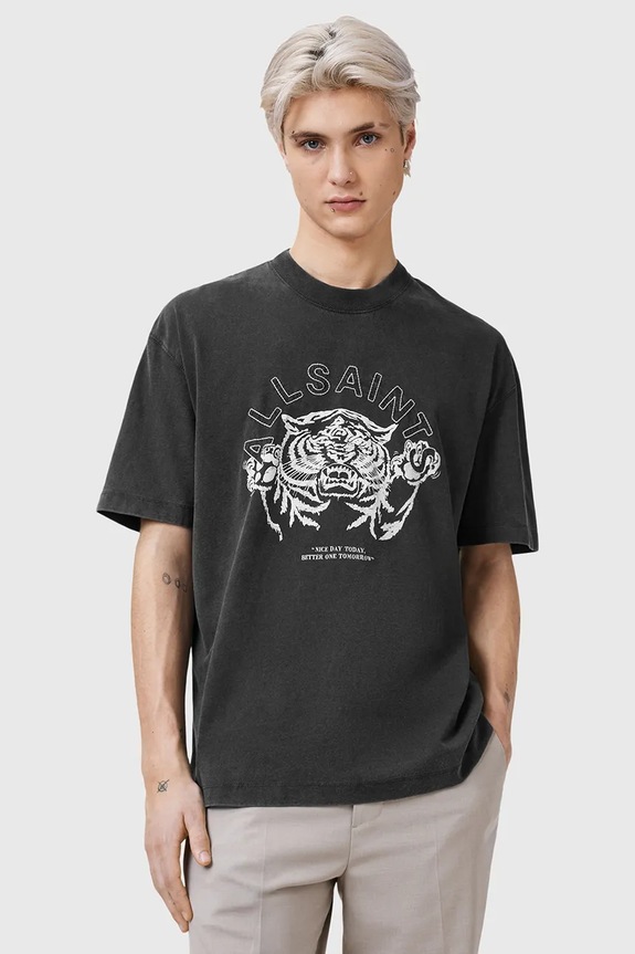 Bavlněné tričko AllSaints BETTER kulatý šedá M060PC