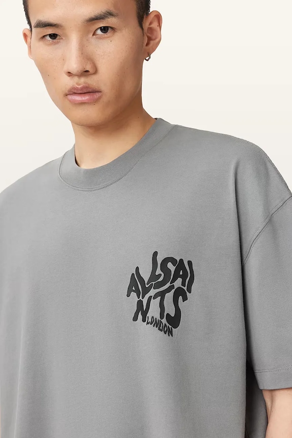 Bavlnené tričko AllSaints ORLANDO M066PC sivá SS26