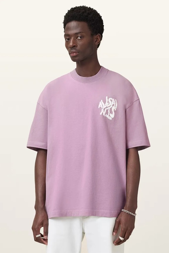 Βαμβακερό μπλουζάκι AllSaints ORLANDO στάμπα μωβ M066PC