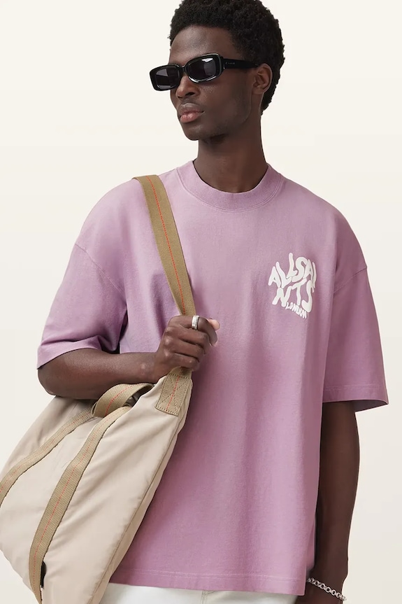 Βαμβακερό μπλουζάκι AllSaints ORLANDO M066PC μωβ