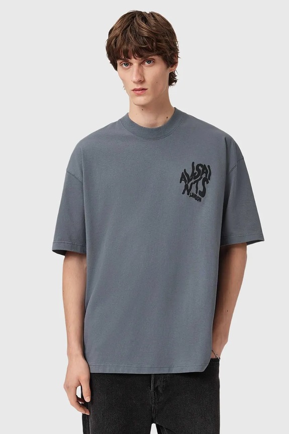 Βαμβακερό μπλουζάκι AllSaints ORLANDO στάμπα γκρί M066PC