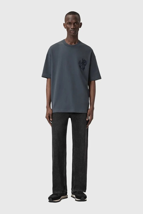 AllSaints pamut póló ORLANDO kék M066PC