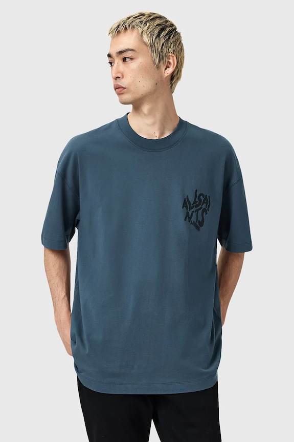 Бавовняна футболка AllSaints ORLANDO блакитний M066PC