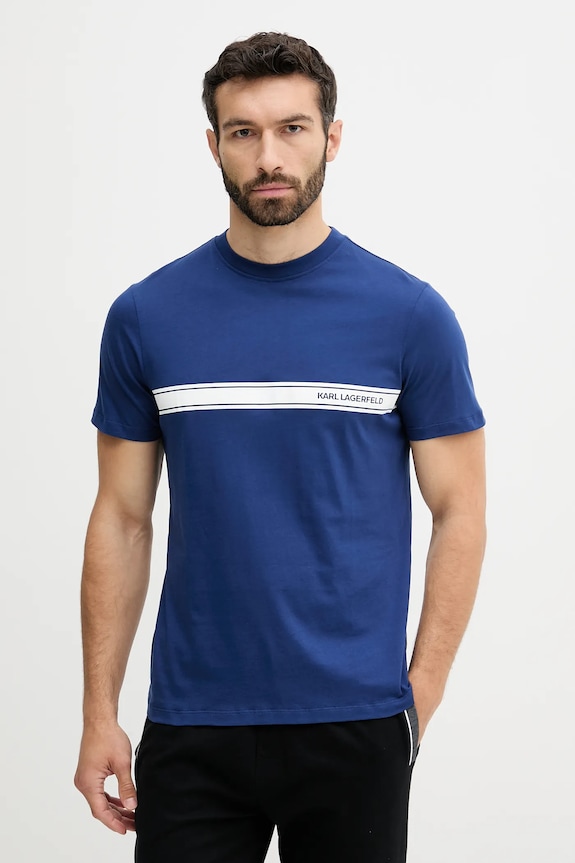 Karl Lagerfeld T-shirt da uomo in cotone sovrastampa blu navy A3M46001
