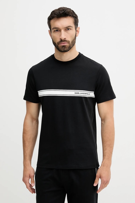 Karl Lagerfeld t-shirt da uomo in cotone sovrastampa nero A3M46001