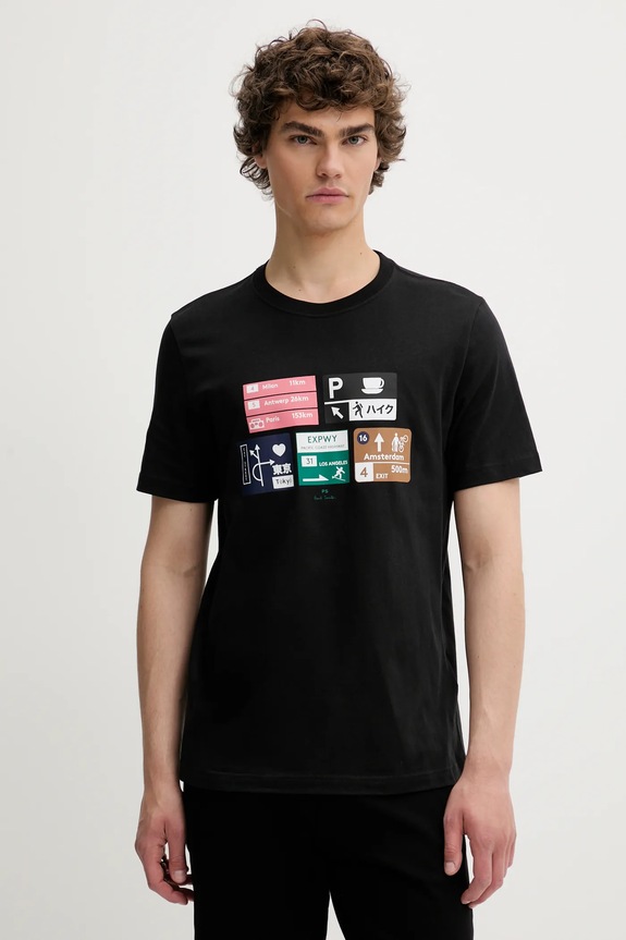 Bavlnené tričko PS Paul Smith potlač čierna M2R.011R.TP5258