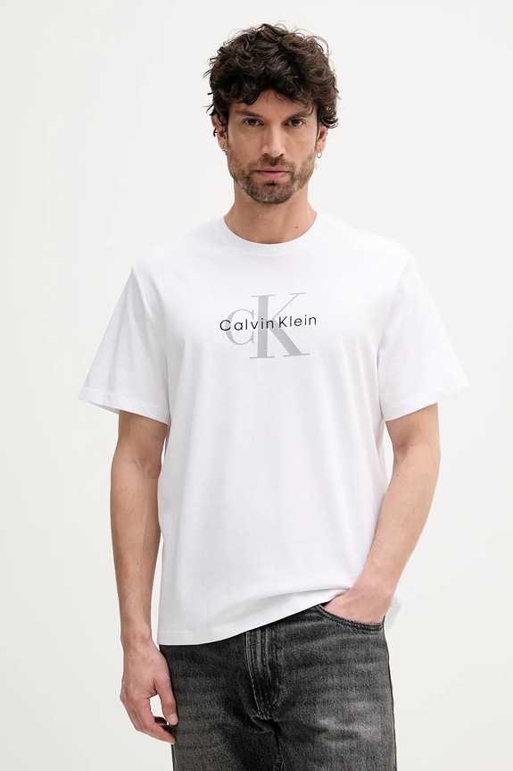 Calvin Klein Jeans tričko pánské bavlněné potisk bílá LV04RB862G