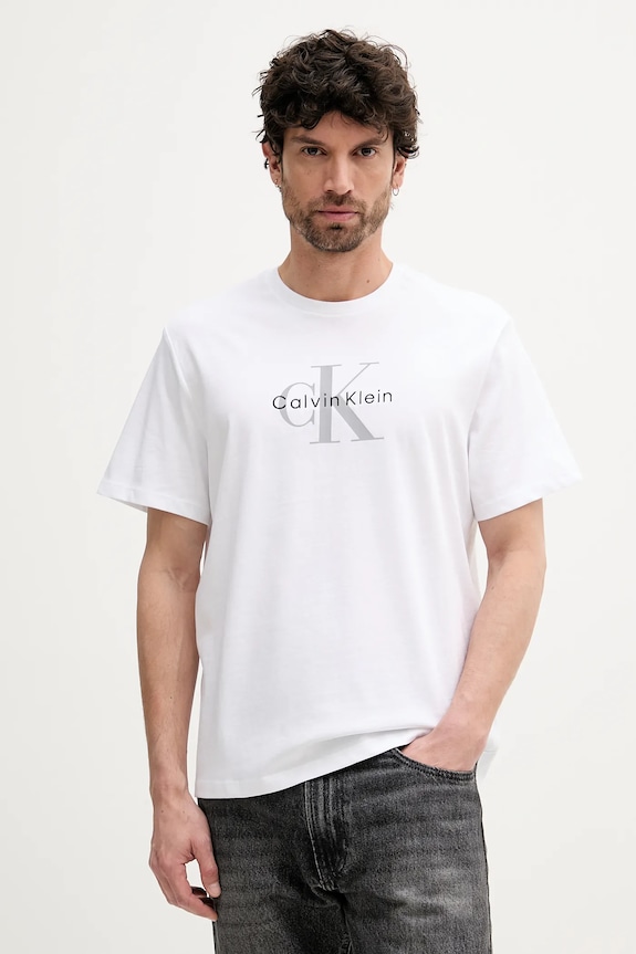 Calvin Klein Jeans tričko pánské bavlněné potisk bílá LV04RB862G