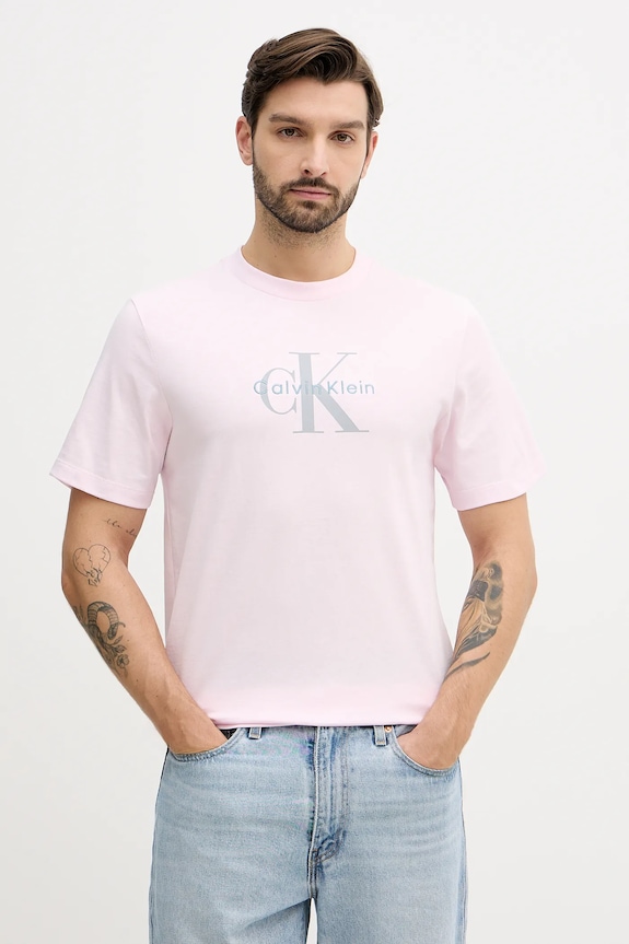 Calvin Klein Jeans T-shirt Ανδρικό βαμβακερό ροζ LV04RB862G