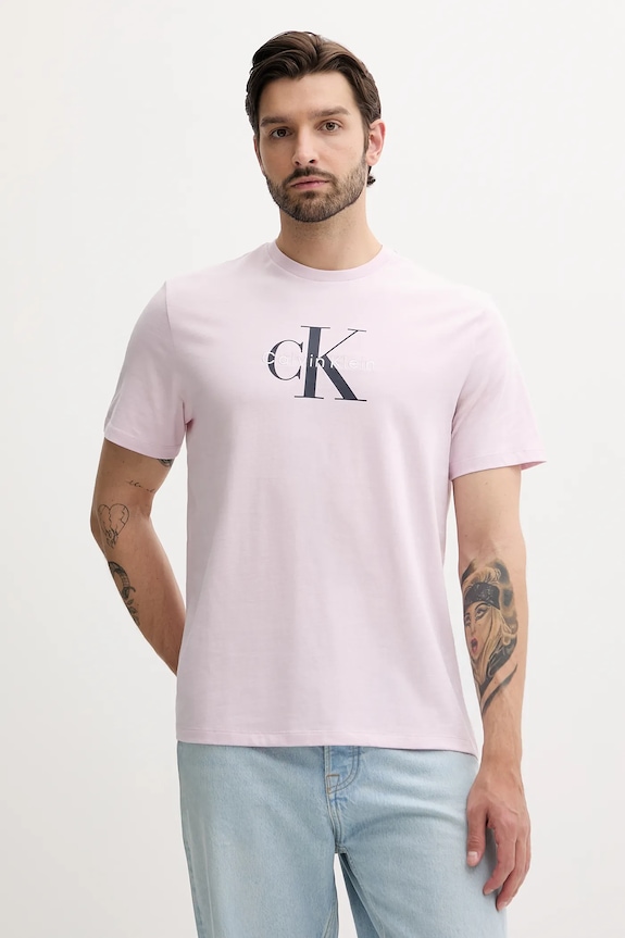 Calvin Klein Jeans t-shirt da uomo in cotone sovrastampa rosa LV04RB862G