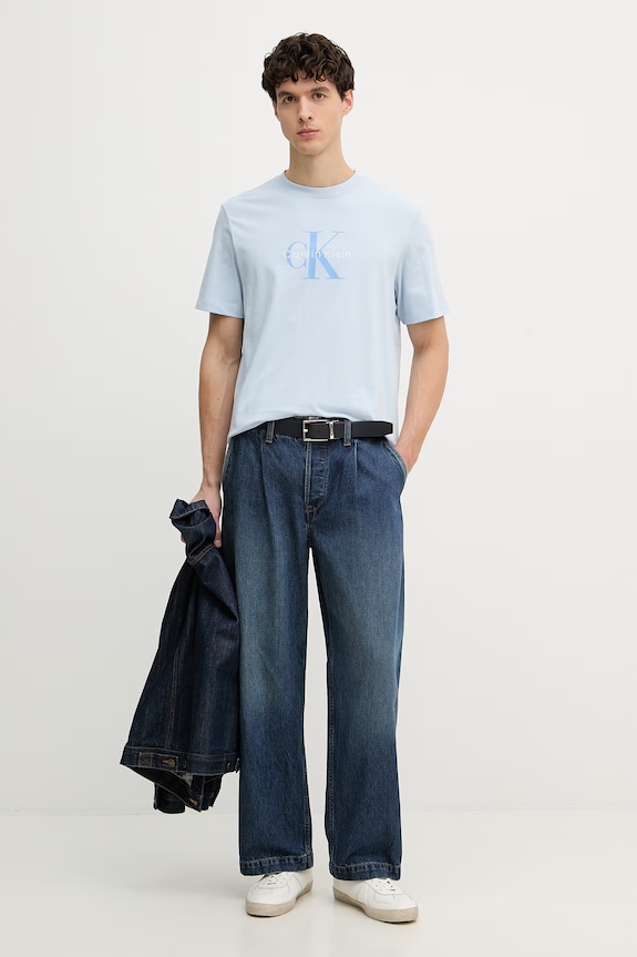 Calvin Klein Jeans tricou bărbați din bumbac LV04RB862G albastru SS26
