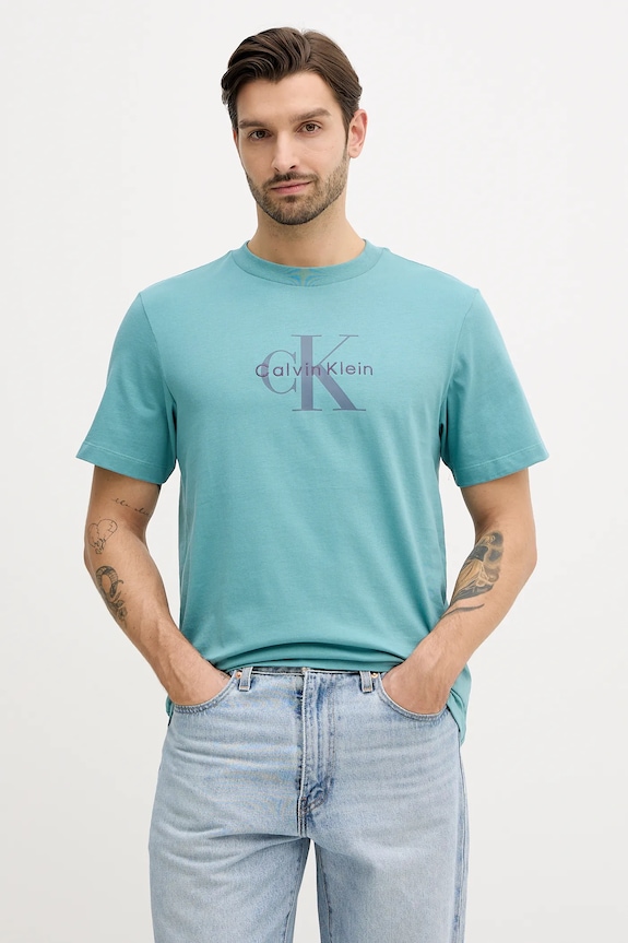 Calvin Klein Jeans t-shirt Ανδρικό βαμβακερό τιρκουάζ LV04RB862G