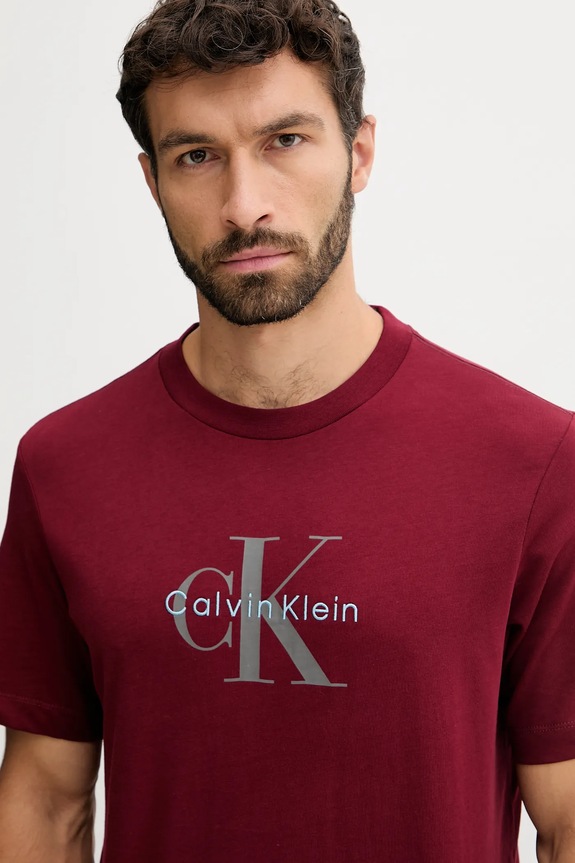 Îmbrăcăminte Calvin Klein Jeans tricou bărbătesc din bumbac LV04RB862G burgundia