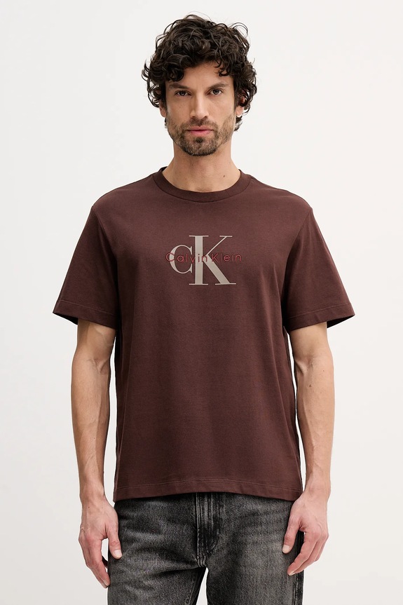 Calvin Klein Jeans tričko pánské bavlněné hnědá LV04RB862G