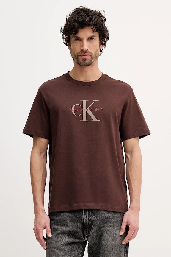 Calvin Klein Jeans tričko pánské bavlněné hnědá LV04RB862G