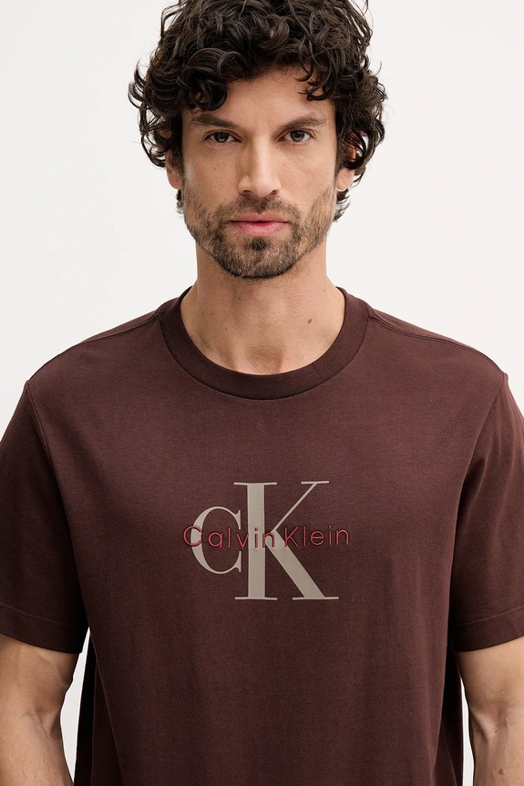 Calvin Klein Jeans tričko pánské bavlněné hnědá LV04RB862G