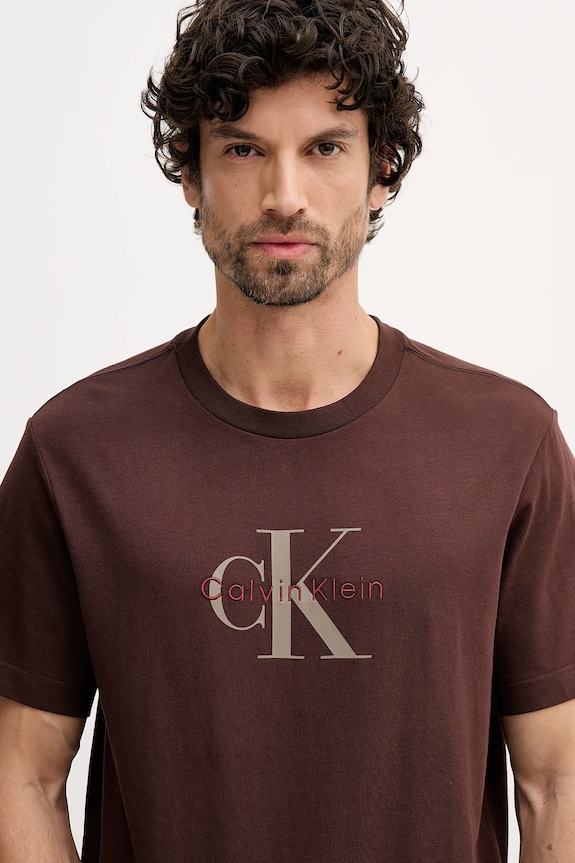 Calvin Klein Jeans tričko pánské bavlněné hnědá LV04RB862G