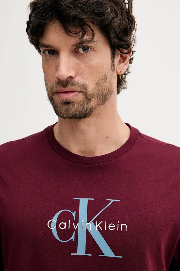 Ρούχα Calvin Klein Jeans T-shirt Ανδρικό βαμβακερό LV04RB862G μπορντό