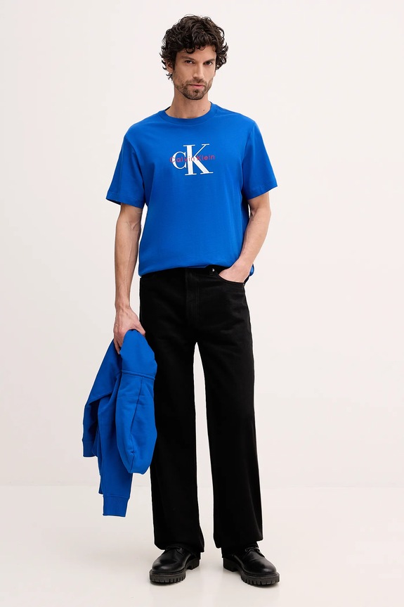 Calvin Klein Jeans t-shirt męski bawełniany LV04RB862G niebieski SS26
