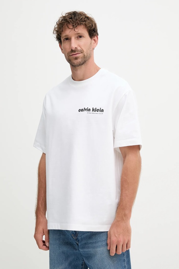 Βαμβακερό μπλουζάκι Calvin Klein Jeans στάμπα λευκό LV04RC829G
