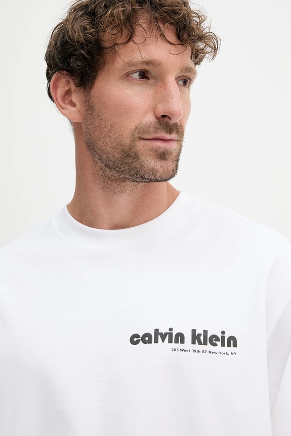 Βαμβακερό μπλουζάκι Calvin Klein Jeans λευκό LV04RC829G