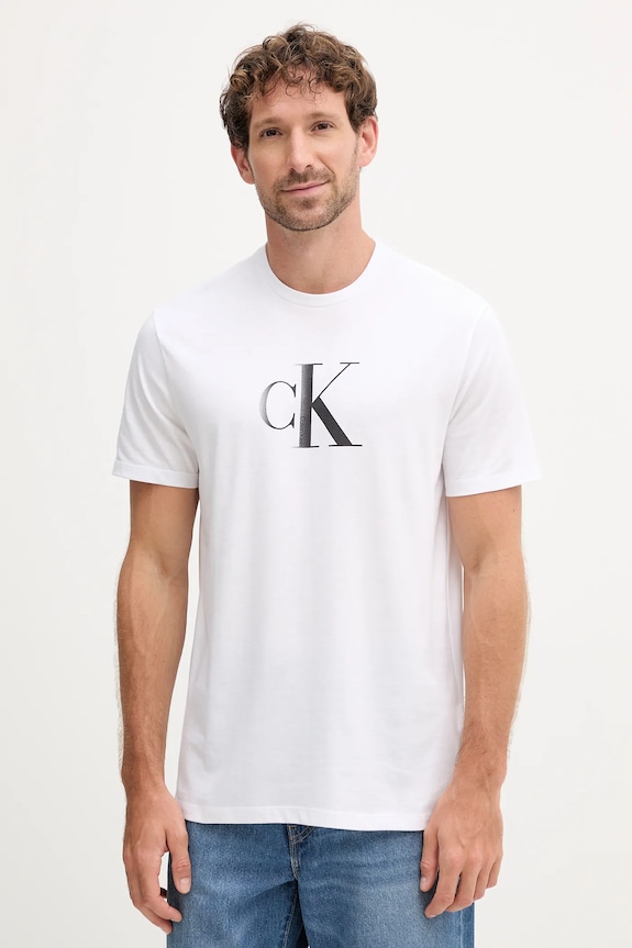 Bombažna kratka majica Calvin Klein Jeans Potisk bela LV04RC857G