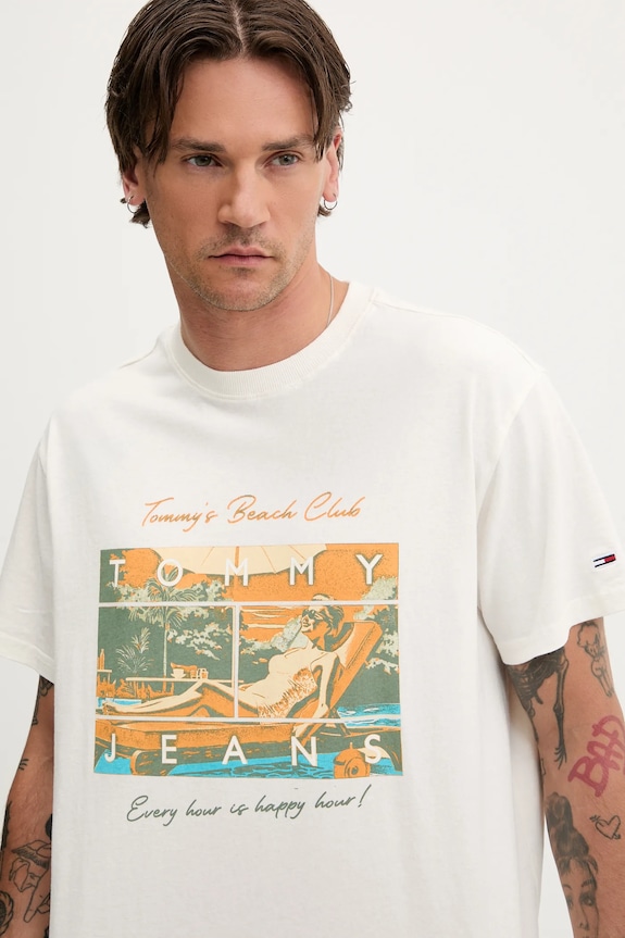 Tommy Jeans t-shirt bawełniany beżowy DM0DM21387