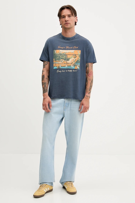 Βαμβακερό μπλουζάκι Tommy Jeans DM0DM21387 μπλε AW25