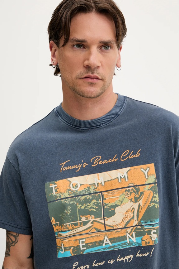 Βαμβακερό μπλουζάκι Tommy Jeans μπλε DM0DM21387