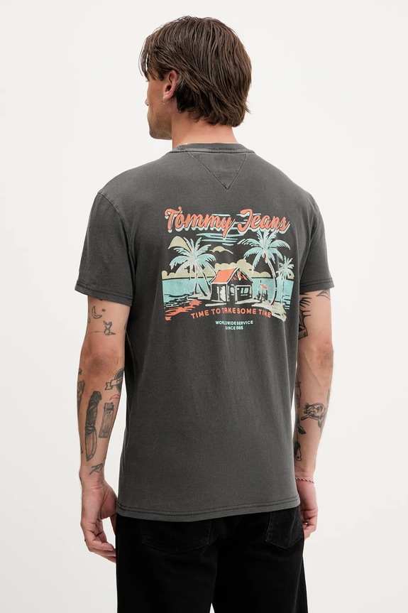 Bavlnené tričko Tommy Jeans potlač sivá DM0DM21866