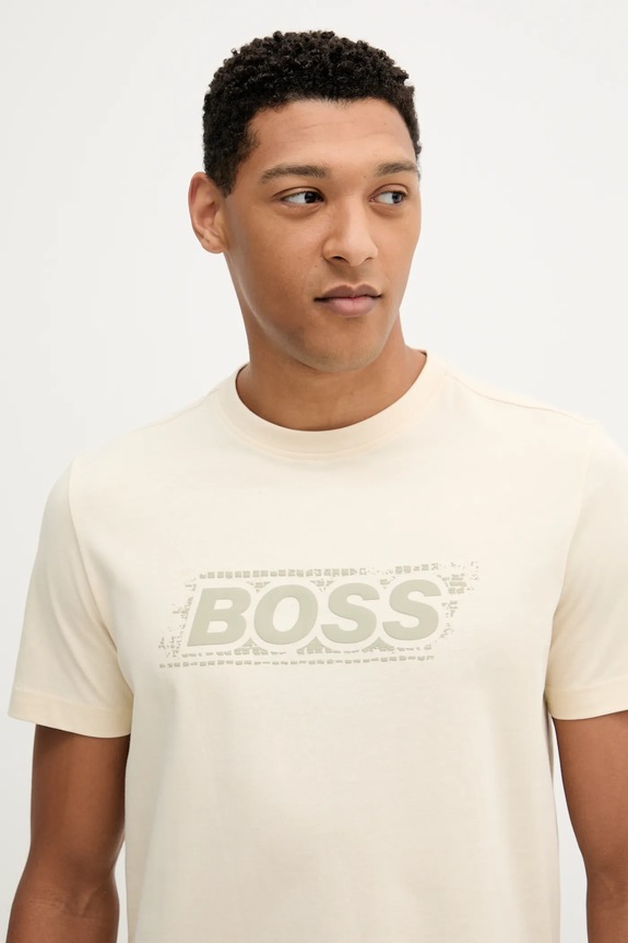 BOSS Orange pamut póló bézs 50546381
