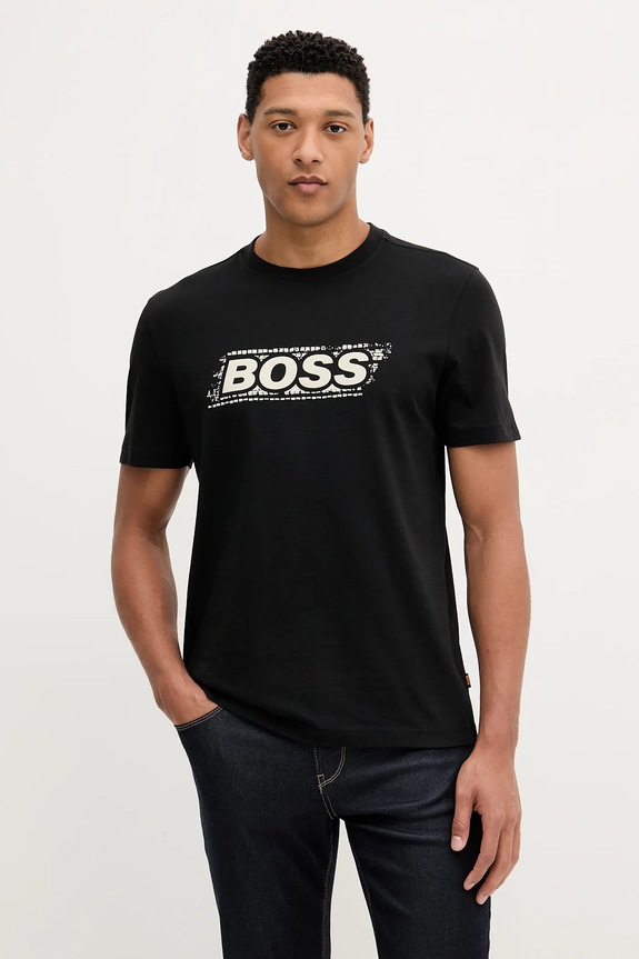 Bavlnené tričko BOSS Orange Te_Wheel slim čierna 50546381