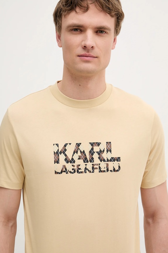 Karl Lagerfeld t-shirt bawełniany beżowy 553225.755036