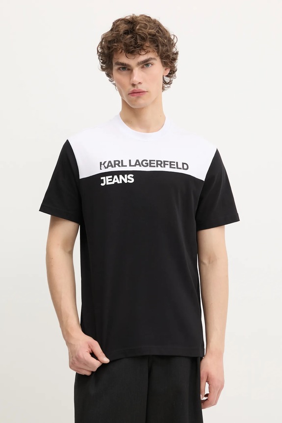 Βαμβακερό μπλουζάκι Karl Lagerfeld Jeans εμπριμέ μαύρο A3M17004