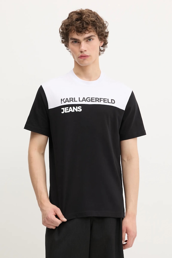 Βαμβακερό μπλουζάκι Karl Lagerfeld Jeans εμπριμέ μαύρο A3M17004