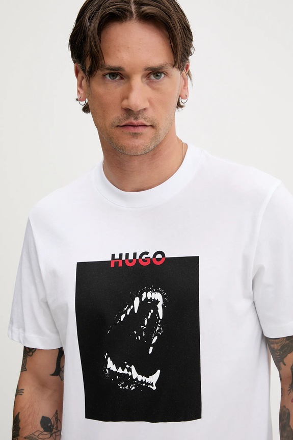 Bavlnené tričko HUGO Dobero biela 50542734