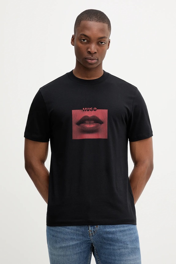 HUGO t-shirt in cotone Deterni sovrastampa nero 50544496
