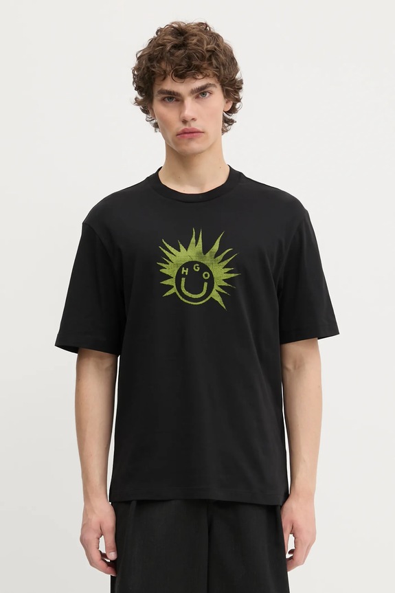 Hugo Blue t-shirt bawełniany Nugix nadruk czarny 50543485