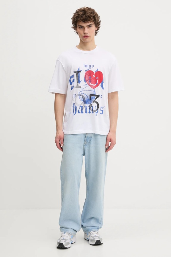 HUGO Blue tricou din bumbac Notix 50543495 alb AW25