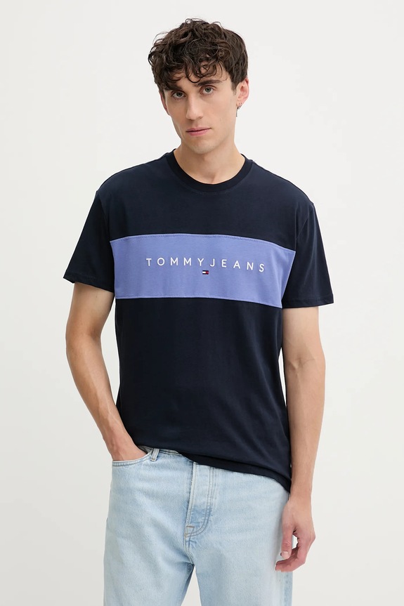 Βαμβακερό μπλουζάκι Tommy Jeans εμπριμέ σκούρο μπλε DM0DM21933