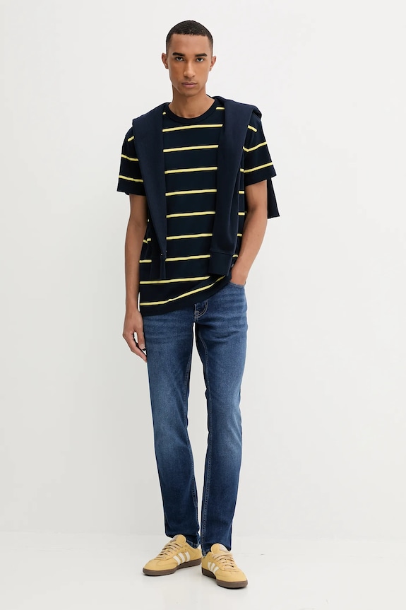 Tommy Jeans pamut póló DM0DM21983 sötétkék AW25