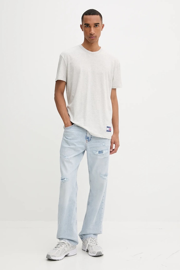Tommy Jeans pamut póló DM0DM21989 szürke AW25
