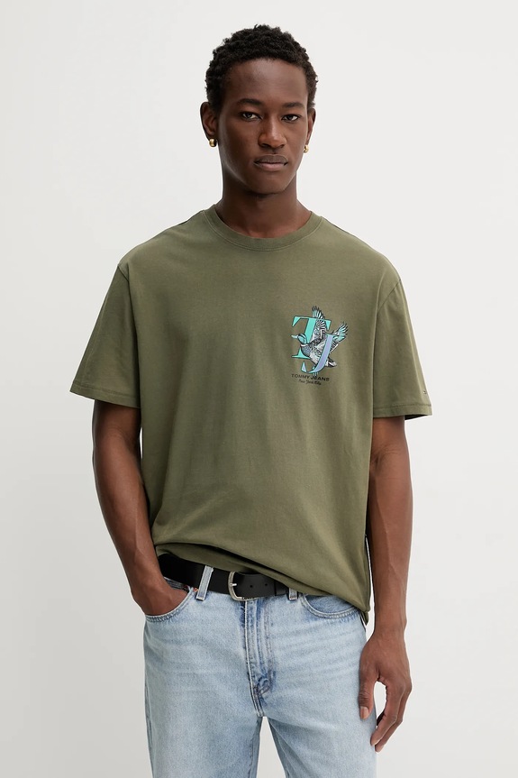 Ruházat Tommy Jeans pamut póló DM0DM22060 zöld