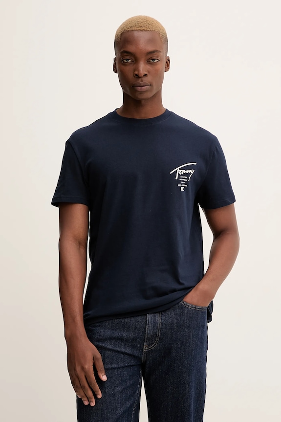 Pamučna majica Tommy Jeans DM0DM22120 mornarsko plava AW25