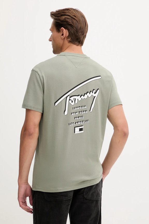 Bavlněné tričko Tommy Jeans potisk zelená DM0DM22120