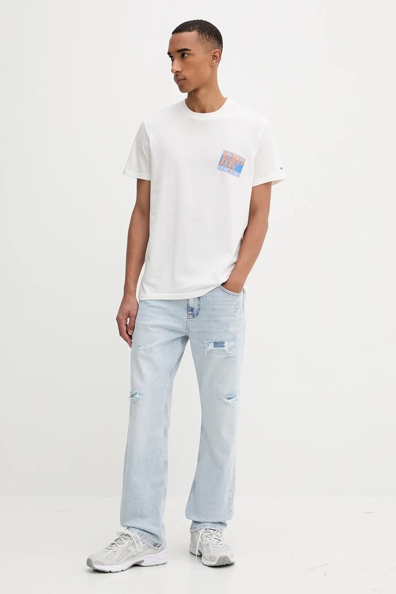Bavlněné tričko Tommy Jeans DM0DM22127 béžová AW25