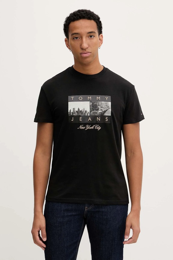 Βαμβακερό μπλουζάκι Tommy Jeans βαμβάκι μαύρο DM0DM22464