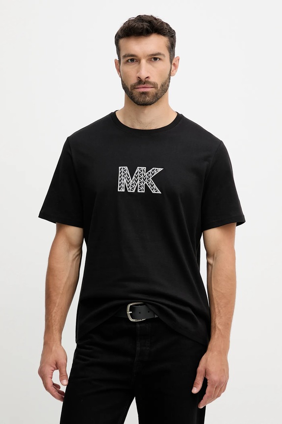 Bavlněné tričko Michael Kors nášivka černá CT552LN1V2
