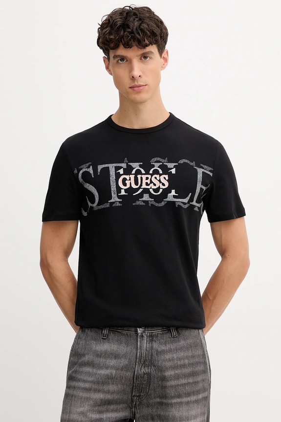 Guess tricou din bumbac print negru M5YI14.I3Z14