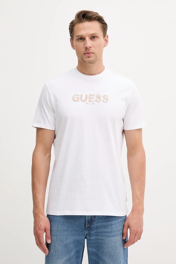 Guess t-shirt in cotone applique bianco M5YI41.KBW41
